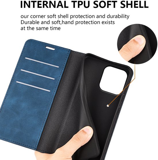 Blauw telefoonhoesje met uitneembare TPU-binnenschaal.