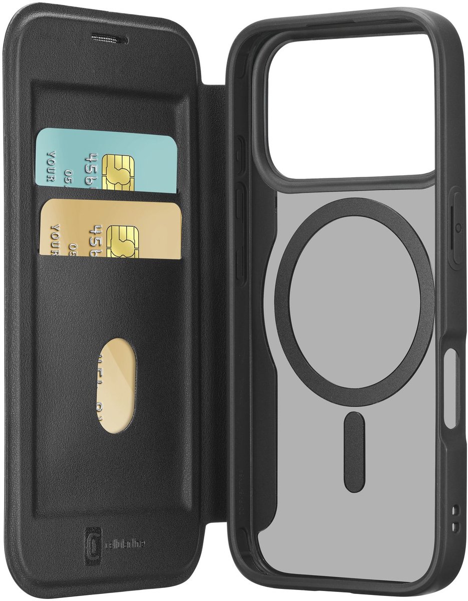 Cellularline Daily Mag Hoesje - Geschikt voor iPhone 17 Pro Max - MagSafe & Pasjesvak & Standfunctie - Zwart