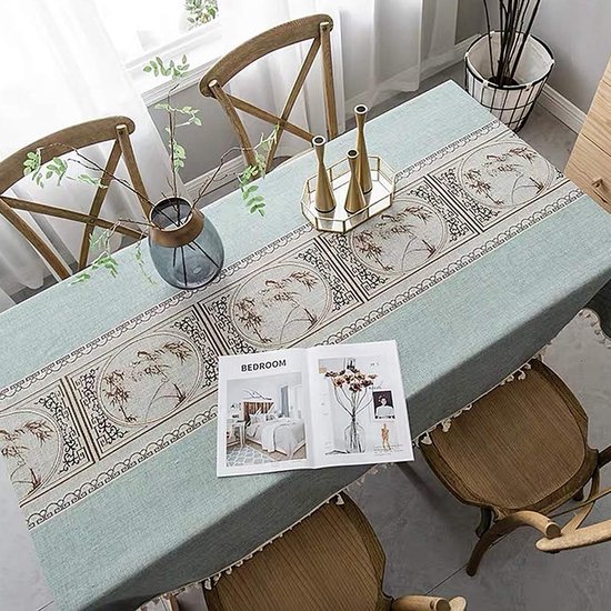 Plenmor Stevig katoenen en linnen tafelkleed voor rechthoekige tafels, tafelkleed met stevig rasterborduurwerk voor keuken eettafeldecoratie. (140 x 300 cm, grijs