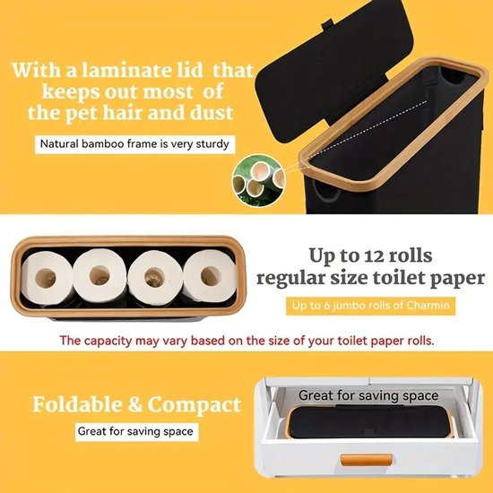 DelCosmo Staande Toiletpapier Houder Gemaakt Van Bamboe Toiletrolhouder Voor 4 Toiletrollen Toiletrollen Rolhouder Toilet Badkamer Accessoires