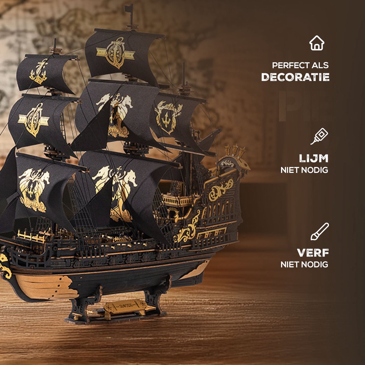 Robotime The Seahorse Barque - ROKR Scale Model Vehicles Series - MCB02 - Piratenboot - Schip - Bouwpakket - Modelbouw — afbeelding 4