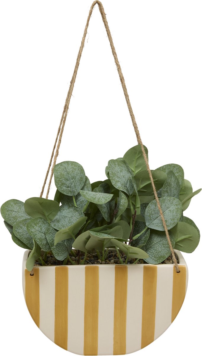 Atmosphera Kunstplant Hangplant Chéri met keramieken pot - 21x10x27cm - Oranje Groen