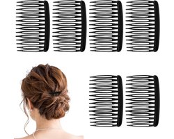 6 stuks haarkammen voor vrouwen, 14 tanden, Franse kam, plastic twist, decoratieve kammen, Franse zijkammen, retro haarglijbanen, clips, accessoires voor vrouwen, meisjes, bruids bruiloft (zwart)