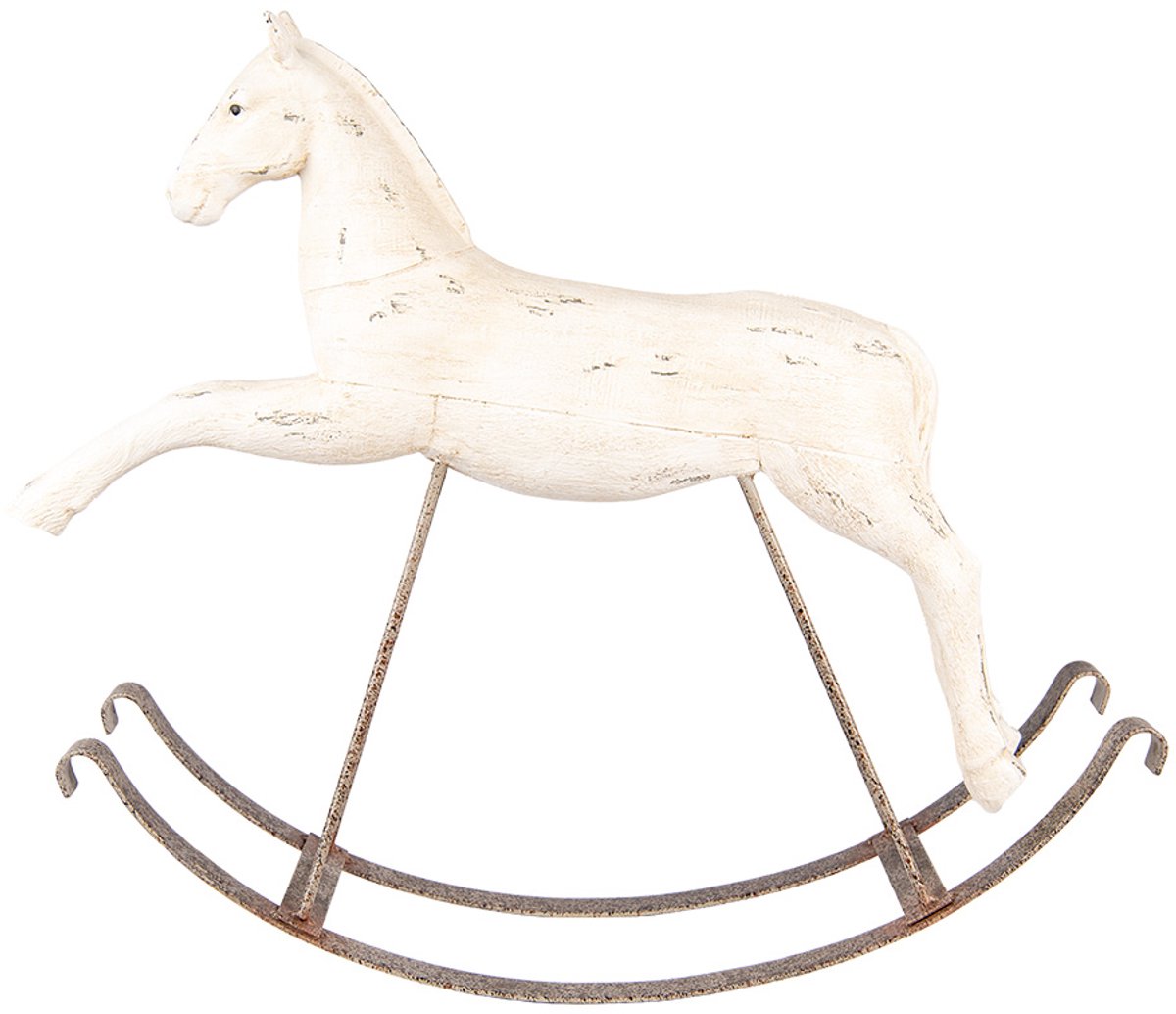 Clayre & Eef Decoratie Beeld Hobbelpaard 61x15x51 cm Wit Kunststof
