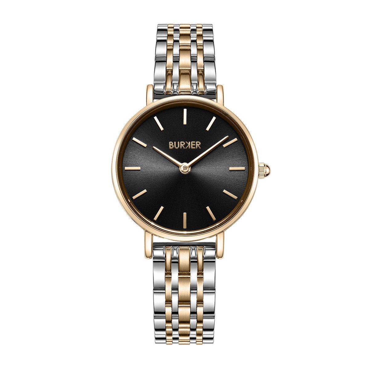 BURKER Ruby Petite Horloge Dames - Rond - Zwart Goud Zilver - Schakelband - 28 mm