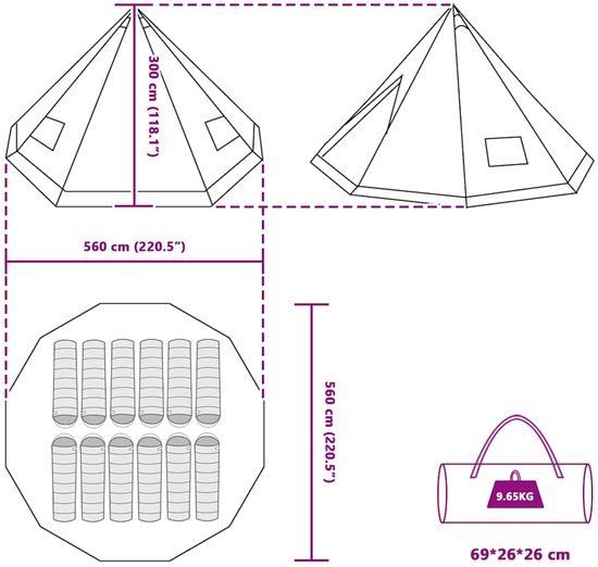 vidaXL - Familietent - Tipi - met - dak - Grijs - en - Oranje - 560 - x - 560 - x - 300 - cm van Merkloos — afbeelding 3