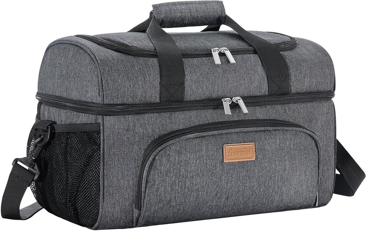 Grote opvouwbare koeltas 30 liter geïsoleerde lunchtas - donkergrijs