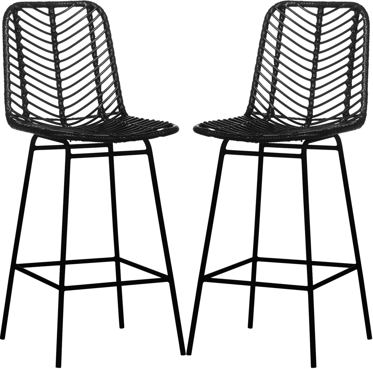 TRUUSK Set van 2 Barkrukken - Bistrokrukken met Voetensteun - Stalen Poten - Voor Woonkamer en Eetkamer - Zwart - 42,5 x 52 x 102