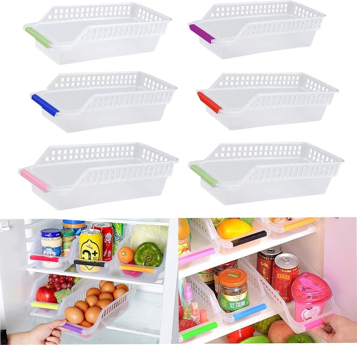Inovra Plus - Koelkastorganizer 6-Pack PP Plastic Bewaarmand Koelkast - Stapelbaar en Ruimtebesparend Bewaardoos - Praktische Opberger voor Levensmiddelen - Ideale Koelkastlade - Keukenkast Opbergdoos - Duurzaam Ontwerp