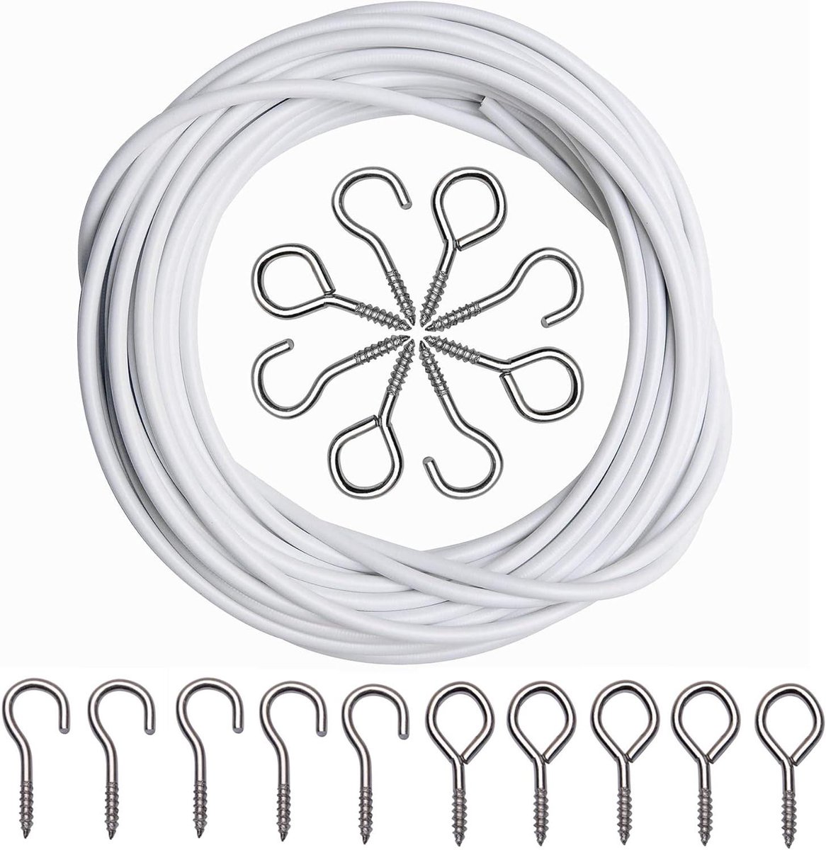 Allecto Plus - 4 meter gordijnkoord met 6 haken en 6 oogjes voor gemakkelijke installatie van gordijnen. Perfect voor woonkamer en slaapkamer.