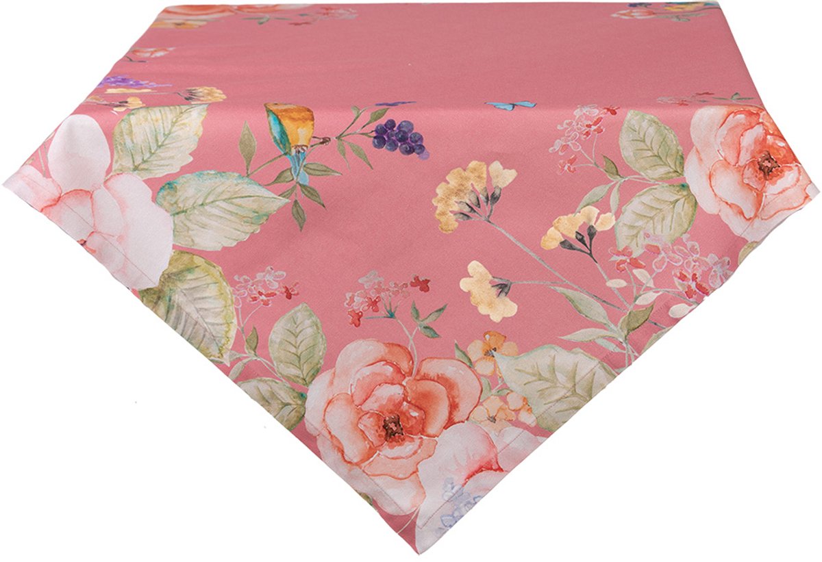 Clayre & Eef Tafelkleed 100x100 cm Roze Katoen Bloemen