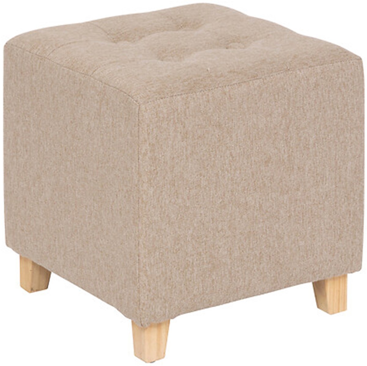 Atmosphera zit krukje/bijzet stoel en/of poef - hout/stof - beige fluweel - D35 x H35 cm - Voor kinderen en volwassenen