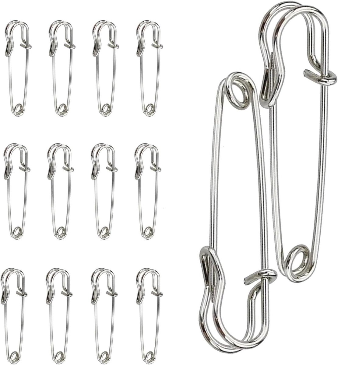 Allecto Plus - Grote Roestvrijstalen Veiligheidsspelden - Set van 60 mm en 100 mm - Naaiaccessoires voor Kleding en Kunsthandwerk - Roestbestendig - Verpakking met Metalen Naalden