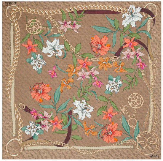 Écharpe GUESS 130x130 Cm En Viscose - Couleur Sky, Motif Floral, Neuve Avec étiquettes