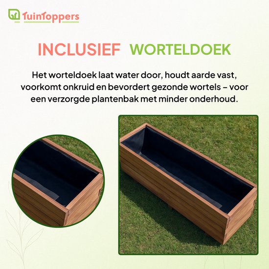 Décorations de jardin | Jardinière en bois marron XL 120x40cm | Avec du tissu de carotte | Marron Imprégné | Jardinière extérieure | Bois de pin | Durable | Livré monté prêt à l'emploi