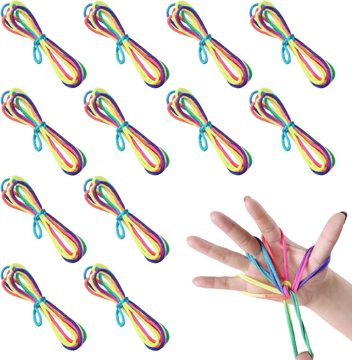 Allecto Plus - Fingertwist Set van 12 stuks - Rainbow Rope Draadspel voor kinderen - Vingerspel - Basisschoolspel - Meisjes en jongens