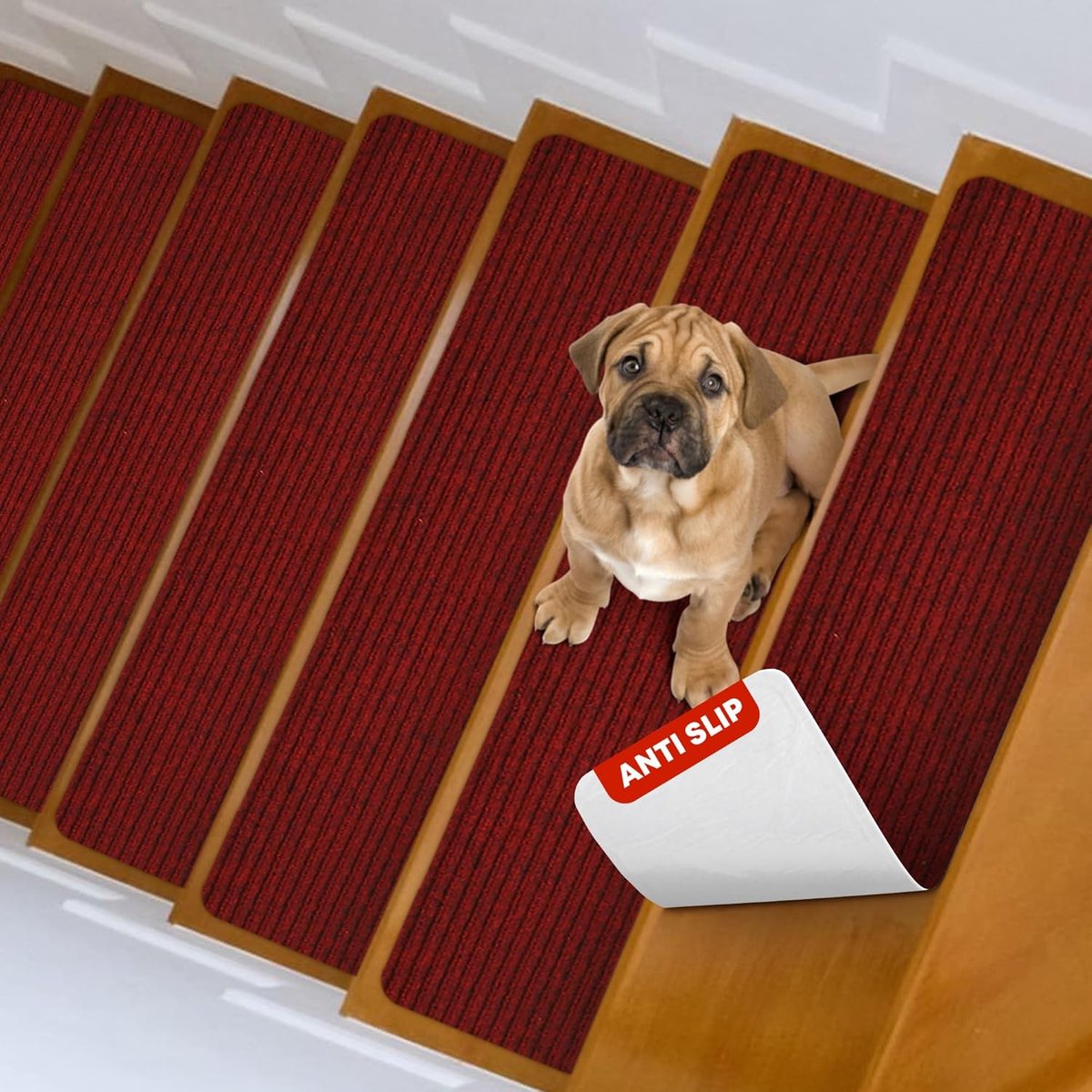 Antislip tapijttraptreden - Veilig voor kinderen en huisdieren - 15 stuks - Rood - 20x76 cm