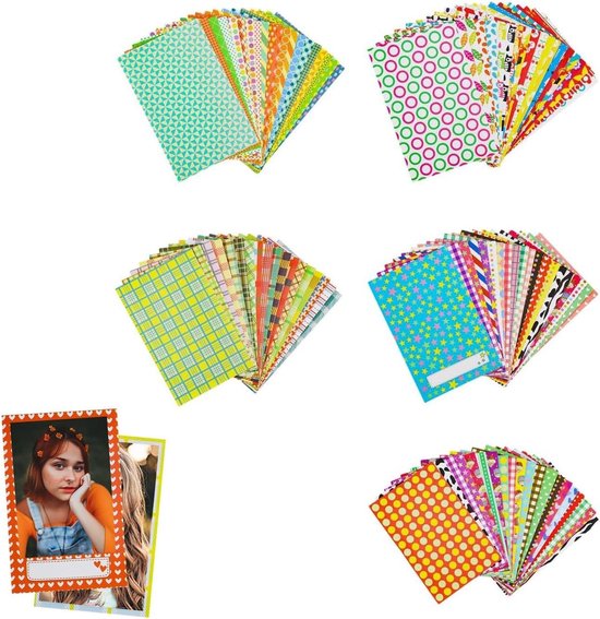 Foto: Allecto plus 100 stuks kleurrijke mini fotolijst stickers filmstickers fotolijsten set voor instax mini 12 en polaroid camera fotolijsten voor instax mini film