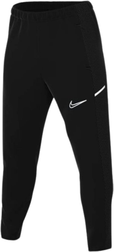 Zwarte Nike trainingsbroek voor heren met witte Nike logo's en mesh-inzetstukken aan de zijkant.