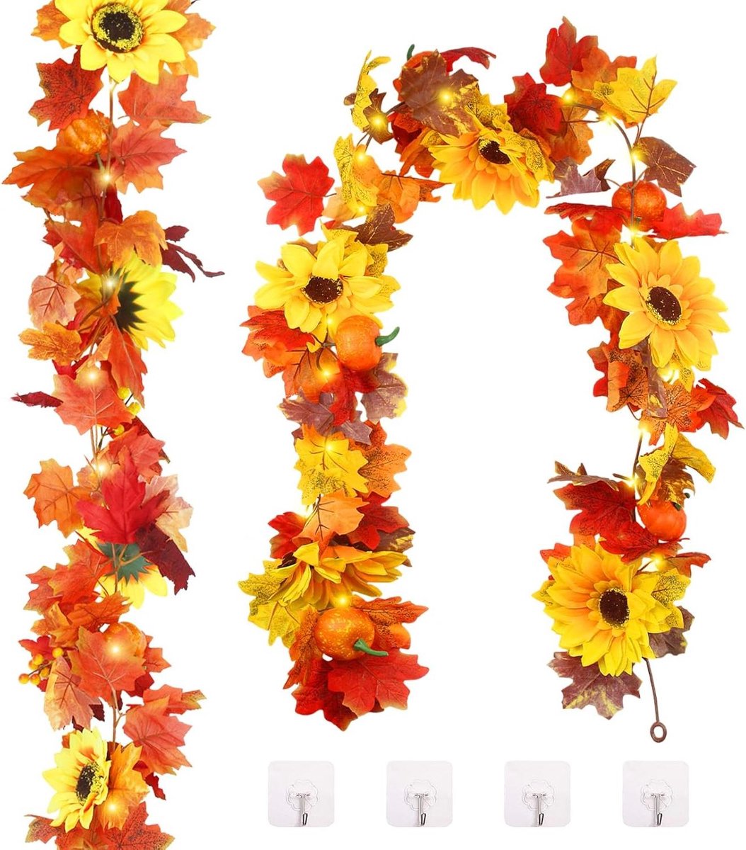 Inovra Plus - Herfstdecoratie Slinger met zonnebloem en pompoen - 175cm - Voor herfstfeesten en decoratie - Geschikt voor eettafels, bogen, open haarden en deurkozijnen