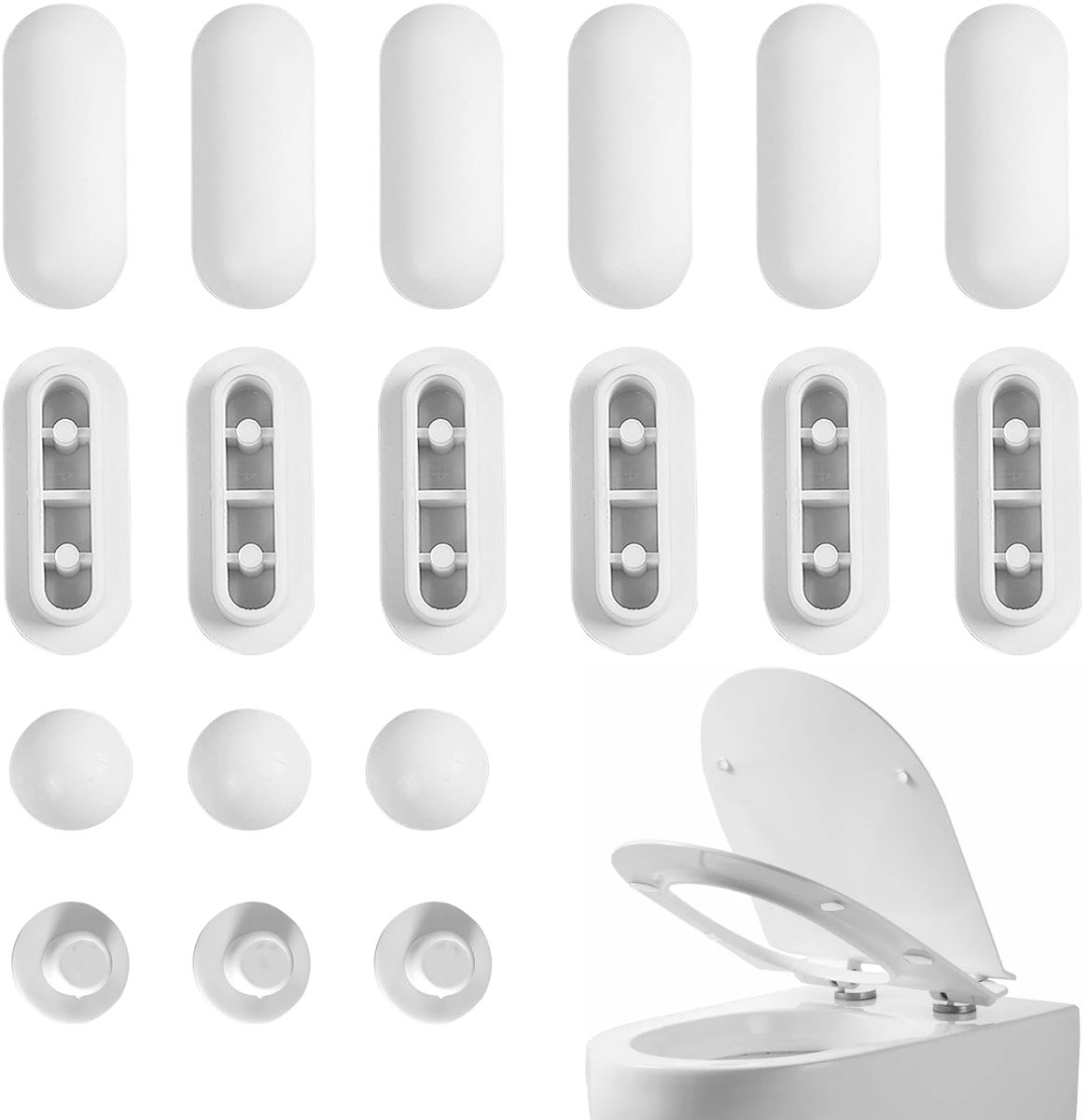 Toiletbrilbuffers 18-delig - Hoogwaardig Materiaal voor Toiletbril & Deksel - Wit