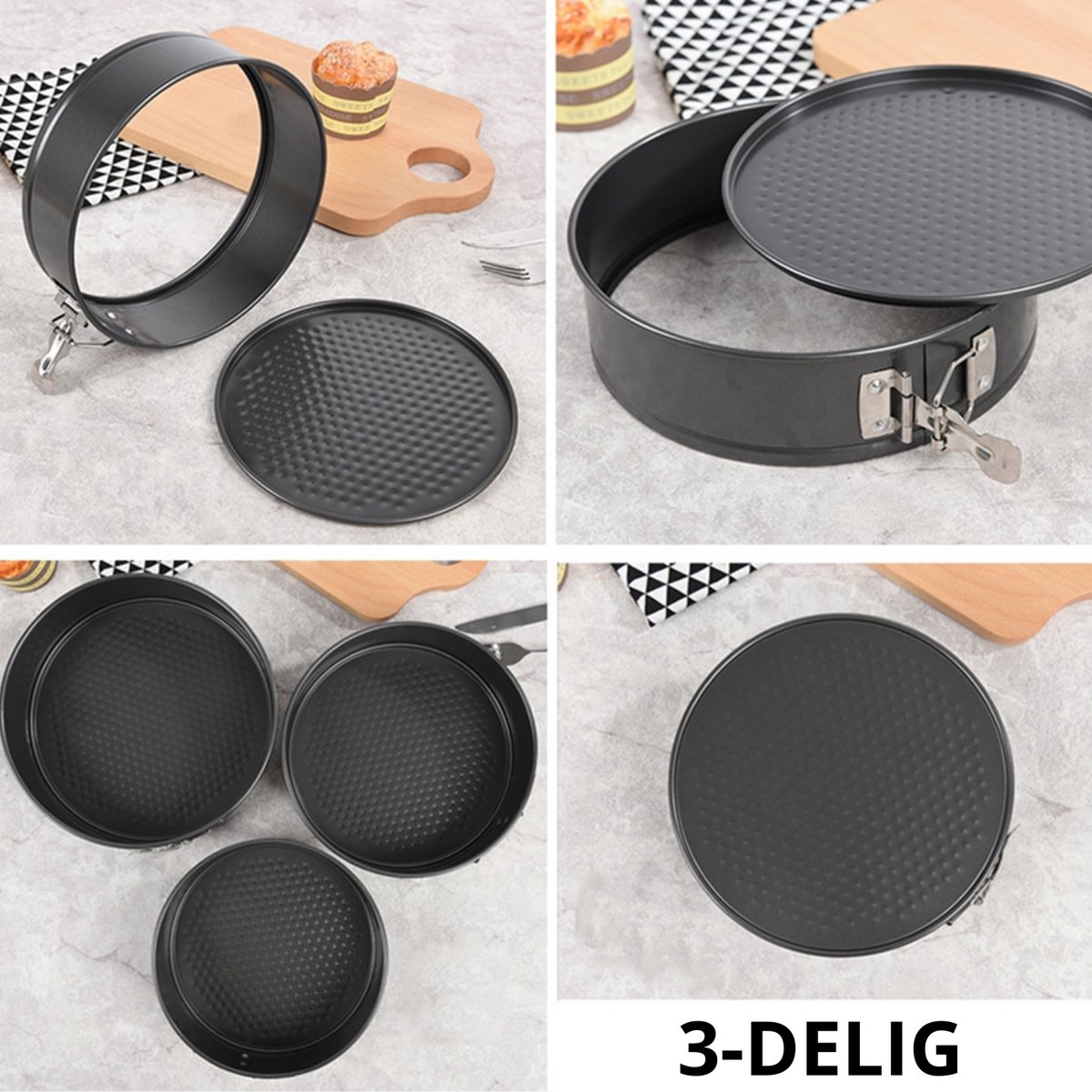 3-Delige Ronde RVS Oven Bakvorm - Springvorm Set - Bak Vorm Voor Oven - Bakblik Taartvorm - Voor Het Bakken Van Cake Taarten Quiche - Cakevorm - Quichevorm - Taartblik Ring Metalen Ovenvorm - Rond - Ovenbakvorm 23/26/28cm - Set Van 3 – foto 6