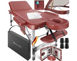 KESSER® Massagetafel inklapbaar 180x61x90cm | Behandeltafel 225kg Draagvermogen & In Hoogte Verstelbaar | Mobiele Massagebank 3-Zone | Aluminium Massagebed met Hoofdsteunen Armsteunen & opbergtas - Bordeaux