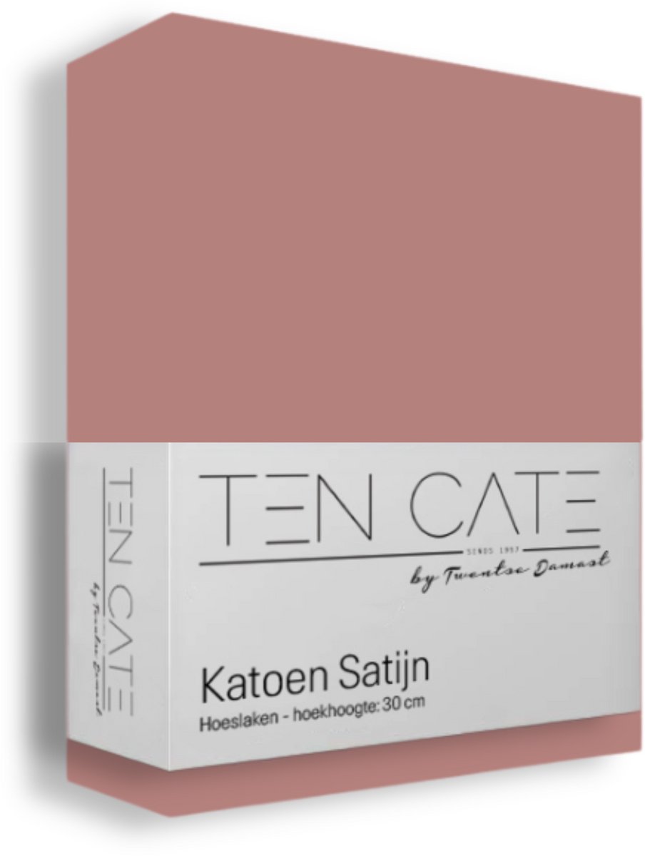 Ten Cate Hoeslaken 180x220 - Katoensatijn - Hoeslakens - Geschikt voor boxspring en matras - Hoekhoogte 35cm - Elastiek Rondom - Strijkvrij - Ash Rose