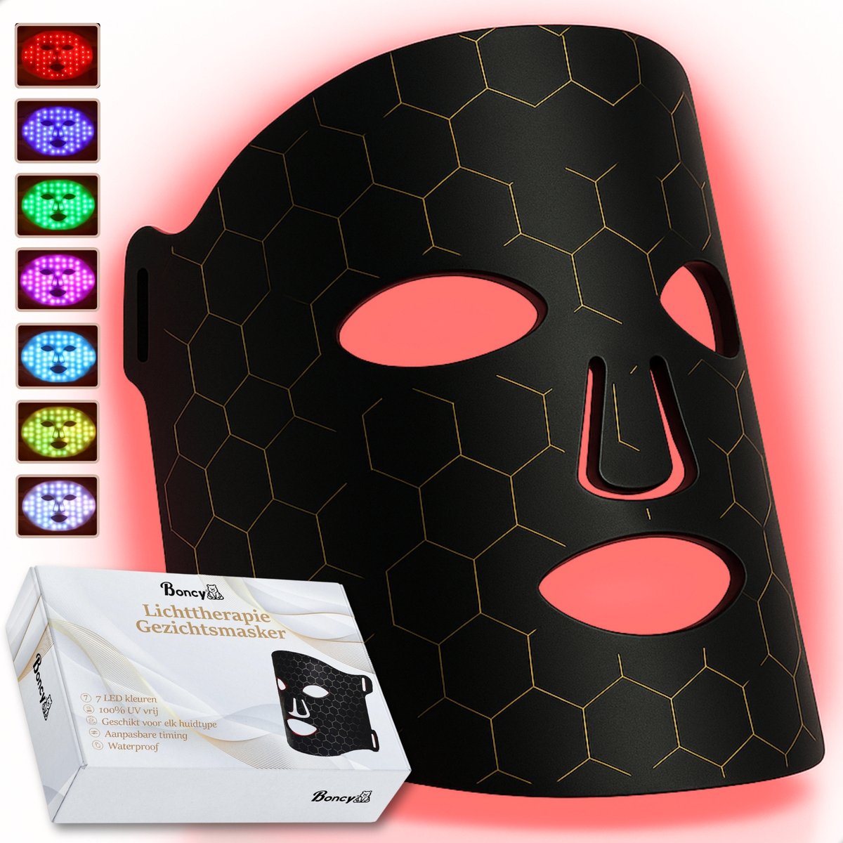 Boncy® Premium LED Masker - Infraroodtherapie Face Mask Ledmasker - Rood Licht Therapie Gezichtsmassage Apparaat - Facelift Infraroodlamp - Infrarood Lichttherapie Bril EMS Rimpel Red Light Therapy Gezichtsmasker