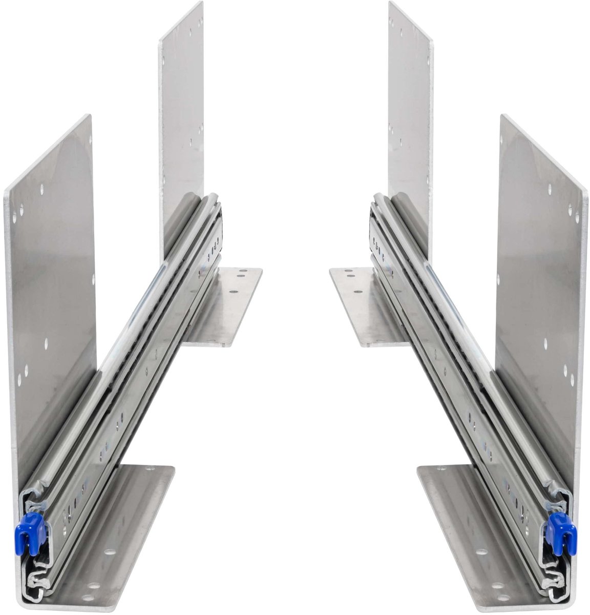 Set 250kg ladegeleiders + haakse H42 / 118 / 194 mm vloermontage 3-hoog 1300 mm 52inch met vergrendeling en volledig uitschuifbaar - Lange laderails lock in/uit met hoge lichte beugels 130cm 52"