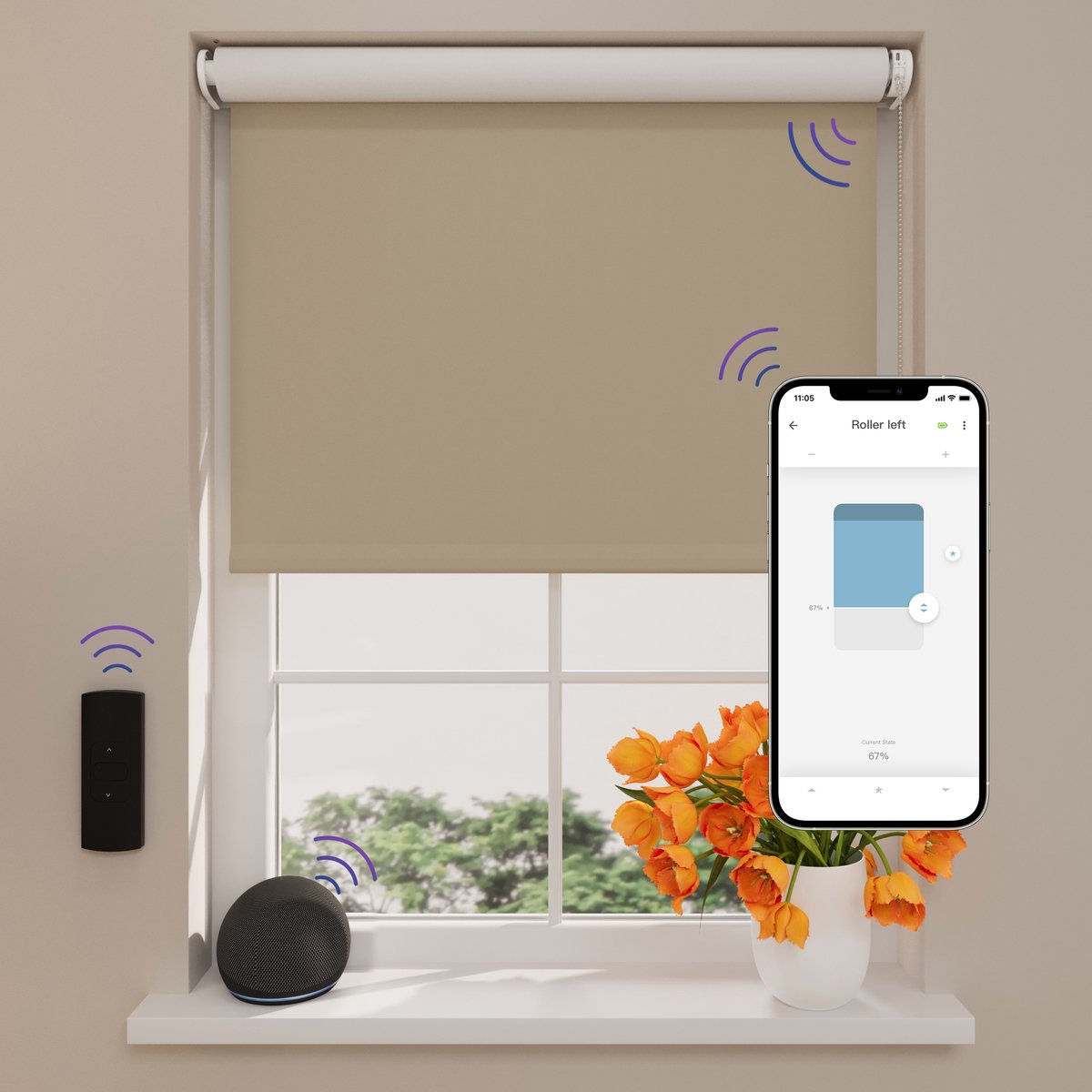DTCH® Elektrisch Rolgordijn Verduisterend - Easy - Cement - 180 x 190 cm - Motionblinds CMD-03