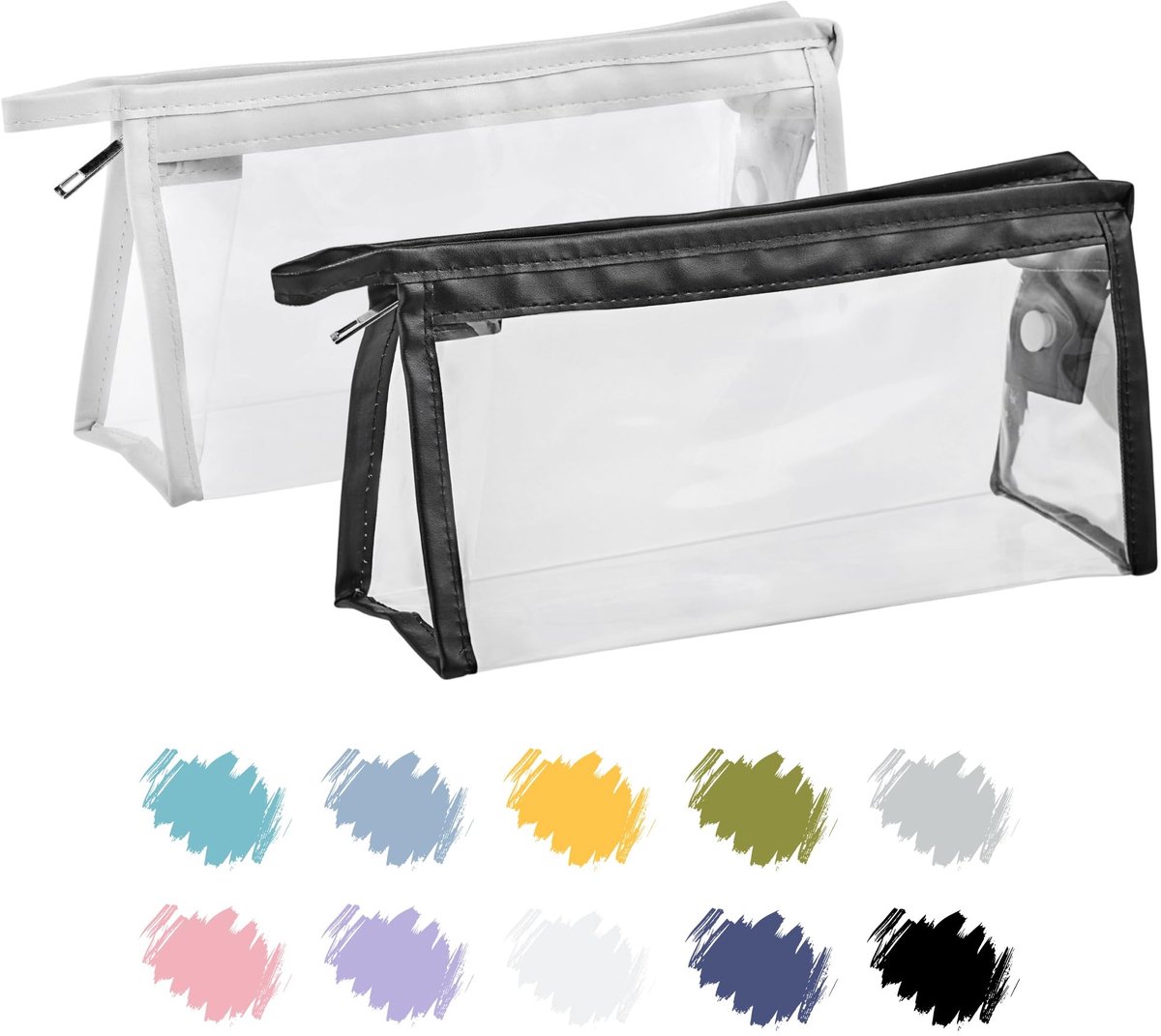 Transparant PVC Etui - Wit Zwart Design - Voor School, Make-up & Toiletartikelen