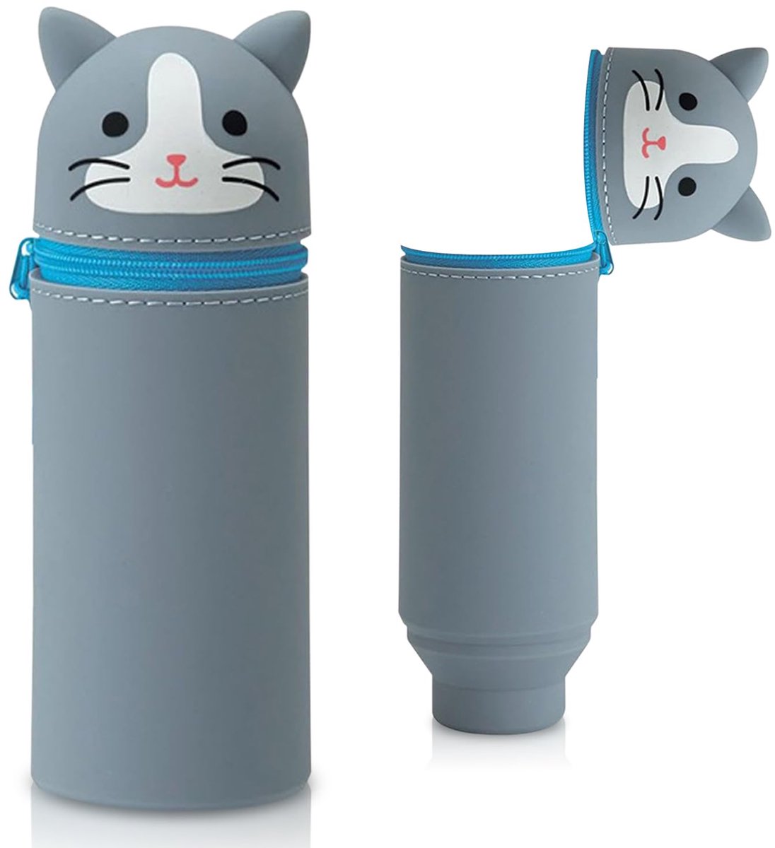 Siliconen Etui Dierendesign - 2-in-1 Pennenzak & Pennenhouder - School & Kantoor - Blauwe Kat