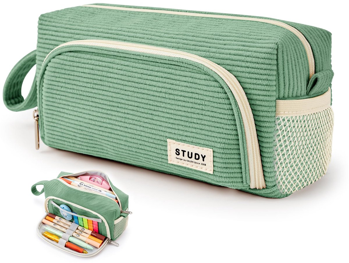 Corduroy Etui - Pennenzak met Ruime Inhoud - Voor School, Kantoor & Studenten