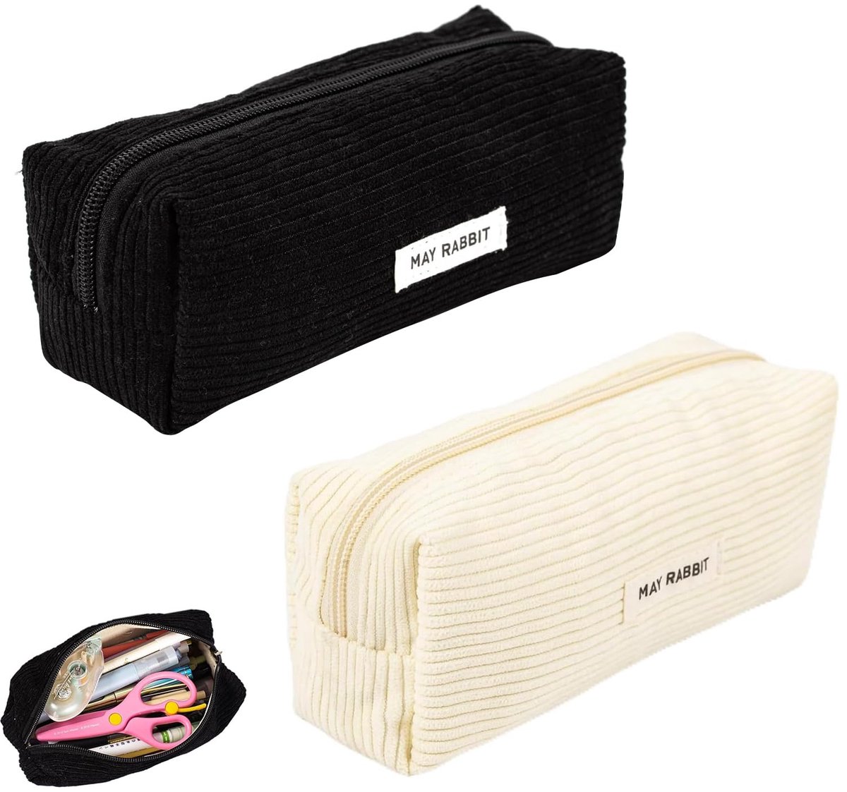 2 Stuks Pennenzak - Ruim Retro Ribstof Etui - Voor School & Kantoor