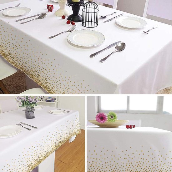 POPOYU 2 tovaglie usa e getta blu scuro argento a pois tovaglia da festa 137.2x274.3 cm, grande tovaglia rettangolare in plastica impermeabile per compleanni, picnic, decorazione per feste