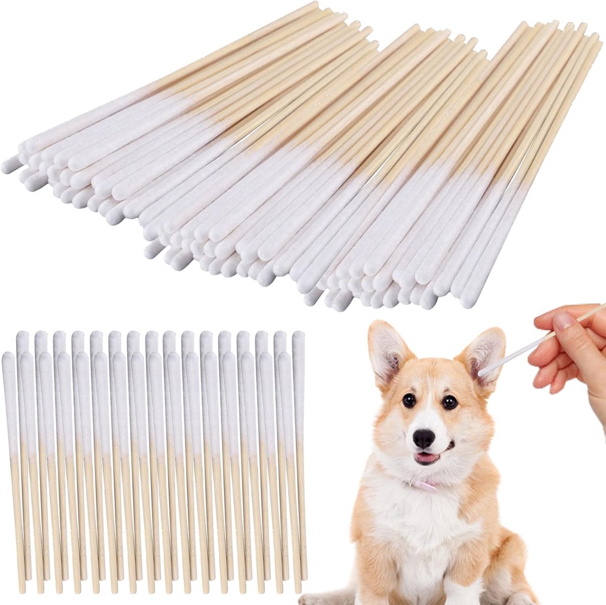 Houten huisdieren oorreiniger - 180 stuks honden wattenstaafjes - oorreinigingsstaafjes katoenen kant - Dopjes oorstokjes voor huisdieren hond kat