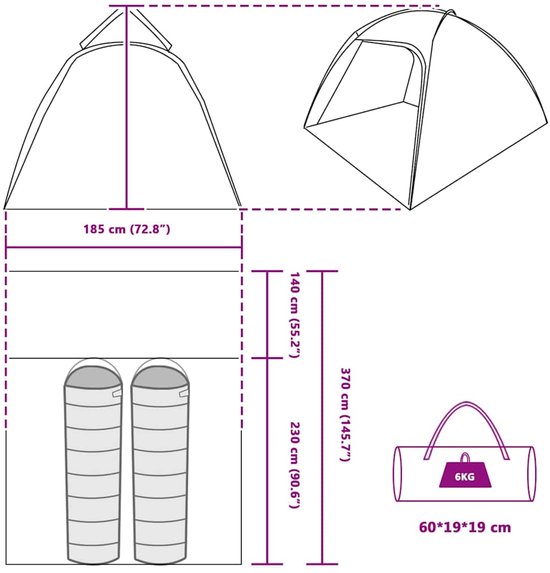 vidaXL - Huisje - Tent - 2-persoons - Blauw - taft van Vidaxl — afbeelding 3