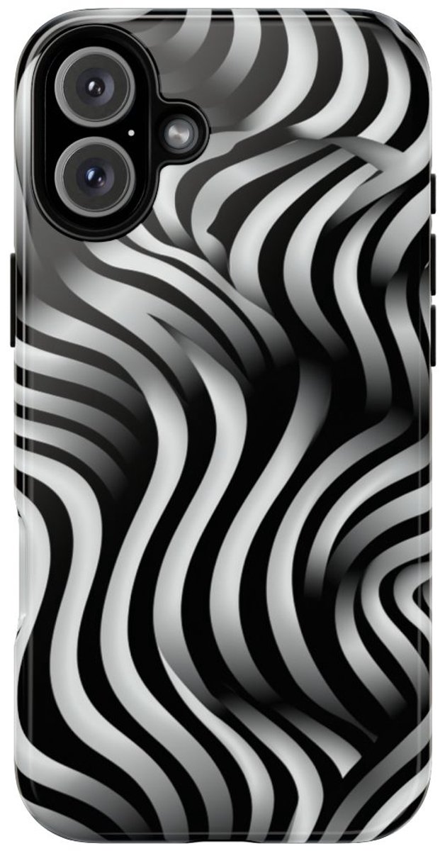 Zwart-Wit Golvend Optisch Illusiepatroon – Telefoonhoesje Geschikt voor iPhone 16 Plus