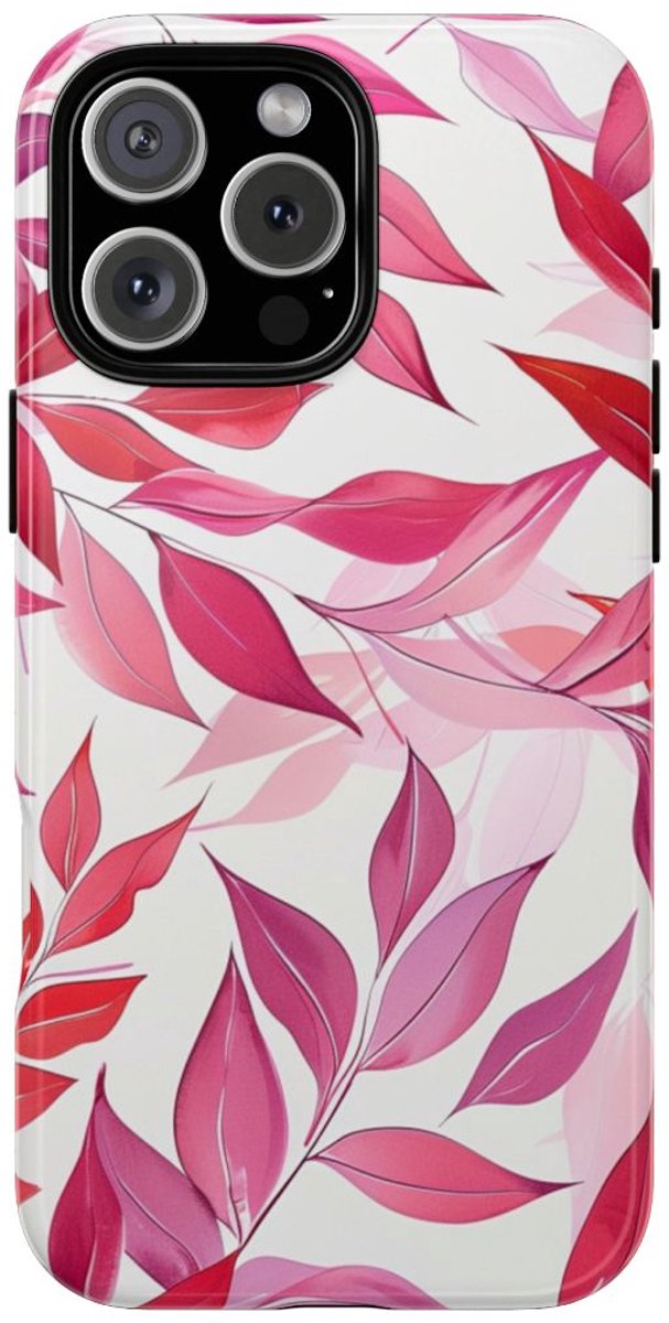 Roze en Rode Bladerenpatroon – Telefoonhoesje Geschikt voor iPhone 16 Pro Max