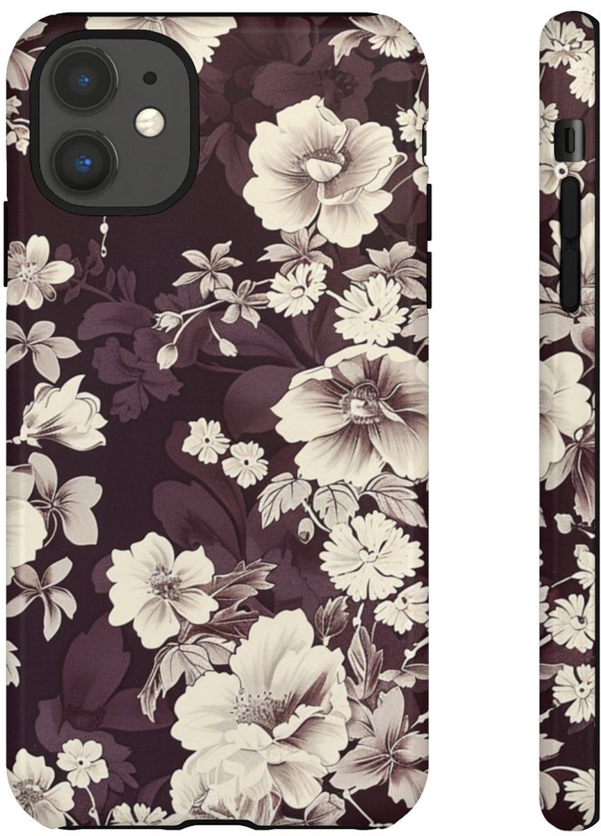 Vintage Witte Bloemenprint – Telefoonhoesje Geschikt voor iPhone 11