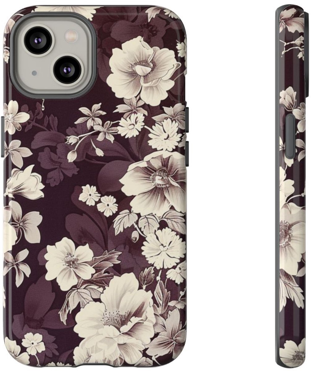 Vintage Witte Bloemenprint – Telefoonhoesje Geschikt voor iPhone 14