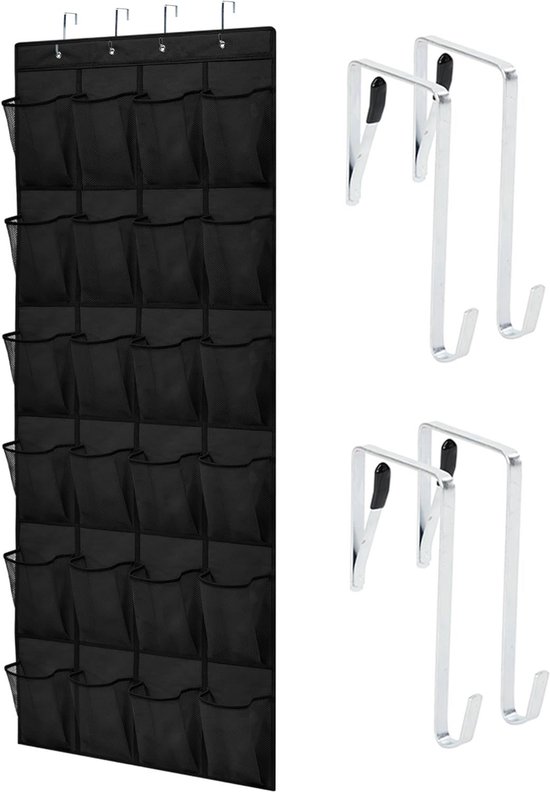 Schoenentas - 24 sleuven - Draagvermogen 40 lbs - Schoenenzak hangend - Ophangend schoenenrek - Bespaart ruimte - Schoenenorganizer - Kan worden opgehangen in kasten, kasten om schoenen op te bergen, sneakers - Zwart