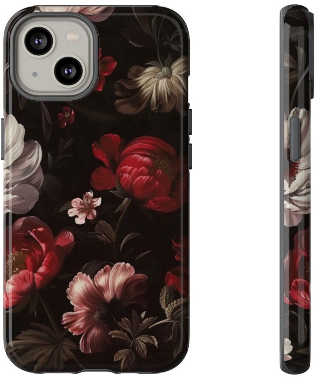 Donker Bloemmotief met Glans – Telefoonhoesje Geschikt voor iPhone 14
