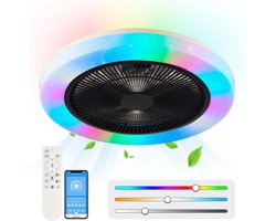 RGB Plafondventilator - 8 Kleuren - Dimbaar - Afstandsbediening & APP - Bluetooth - Smart Lamp - 50 cm - Zwart - Woonkamer Lamp