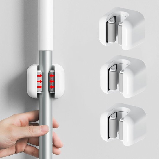 Opbergrek - Bezemhouder - Wandmontage vaste Mop Houder -Ophangsysteem - stevig - Voor - Dweil en Bezem - Kantoor - Garage - Tuin - Opslag en Bespaar ruimte - 10 stuks - wit van Merkloos	 — afbeelding 3