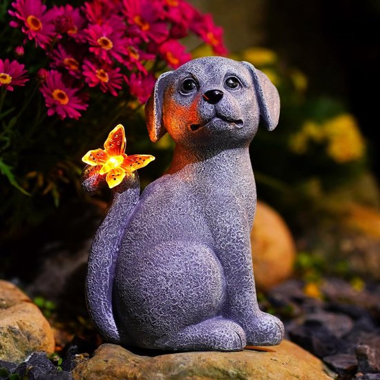 Yeomoo Cat Figures with Solar Butterfly Decoration Living Room Garden Decoration Outdoor Funny Cat Gift for Women Mum Birthday Gift Garden Figures Waterproof Room Garden Balcony Decoration Grey