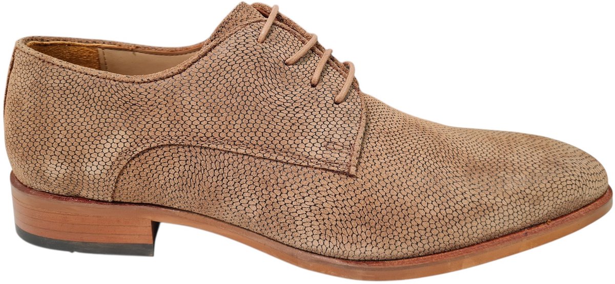 Melik Gabbro Beige Leren Heren Geklede Veterschoenen - Beige - 43