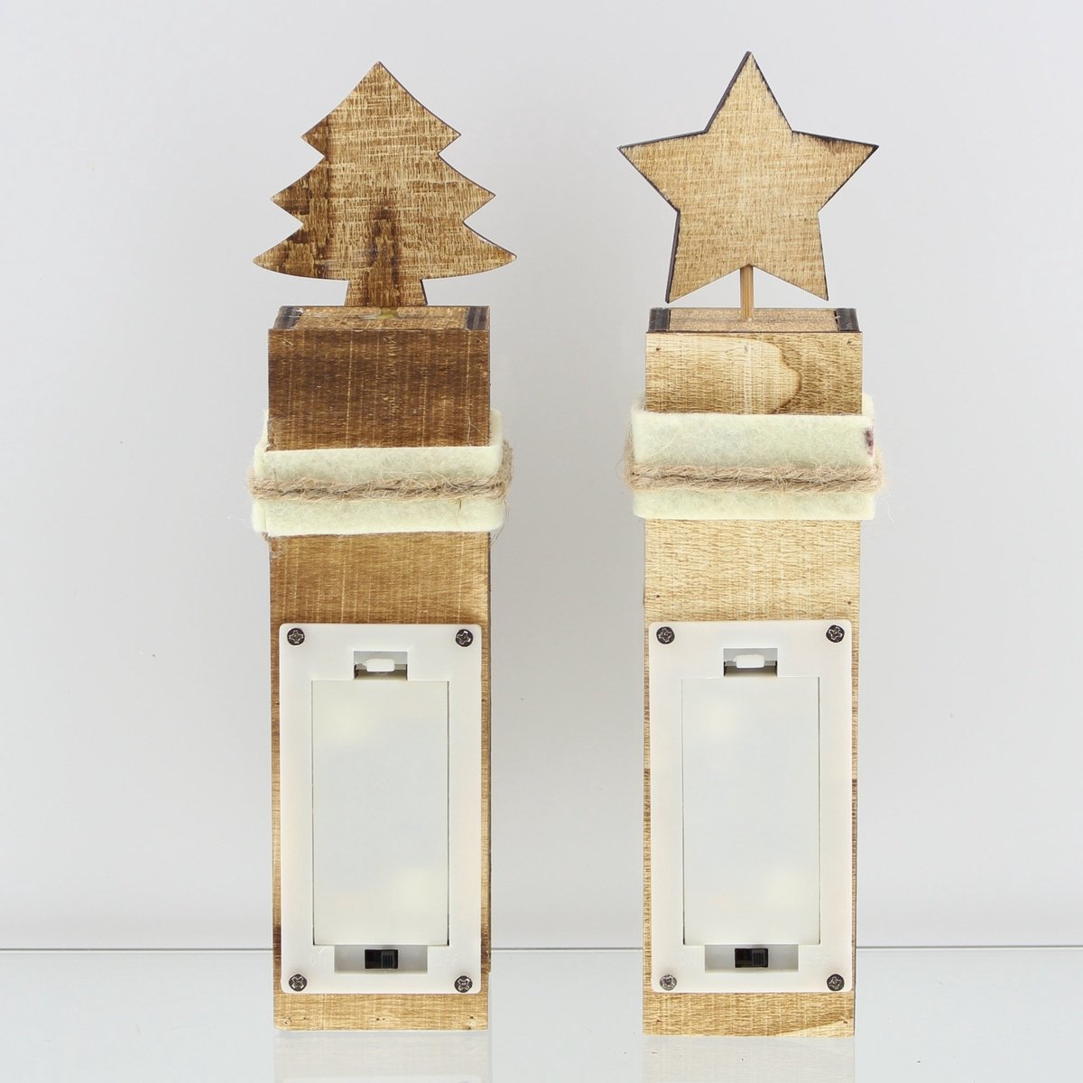 Ibenzoa® Set van 2 Kerst LED Zuilen met Rendiermotief en Sisalstrik Decoratie