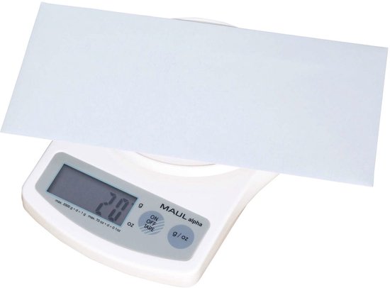 MAULalpha Pèse-lettres 2 kg - blanc - plastique - 1 pièce - 18,8 x 14,1 x 3,7 cm - MAUL
